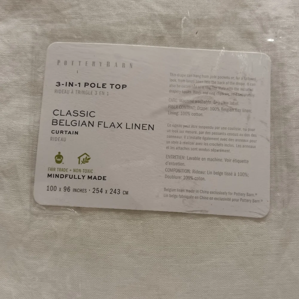 Pottery Barn Belgian Linen Lined Curtain Ivory 100